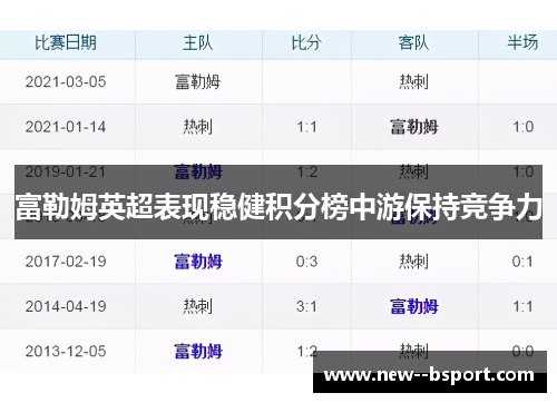 富勒姆英超表现稳健积分榜中游保持竞争力 富勒姆英超表现稳健积分榜中游保持竞争力